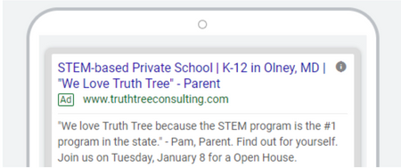 school marketing google search ad - Truth Tree